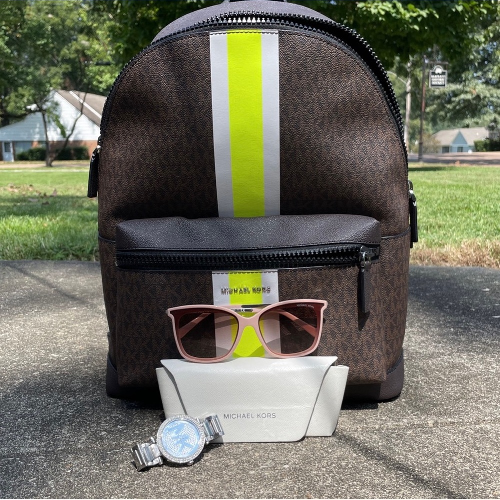 Michael Kors watch, sunglasses, backpack